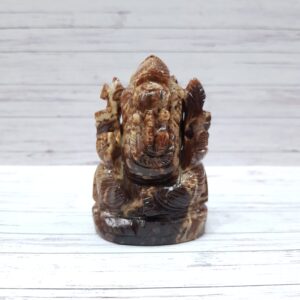 Carved Coconut Jasper Ganesha Statue, Hindu Deity Idol Statue for Worship & Gifts