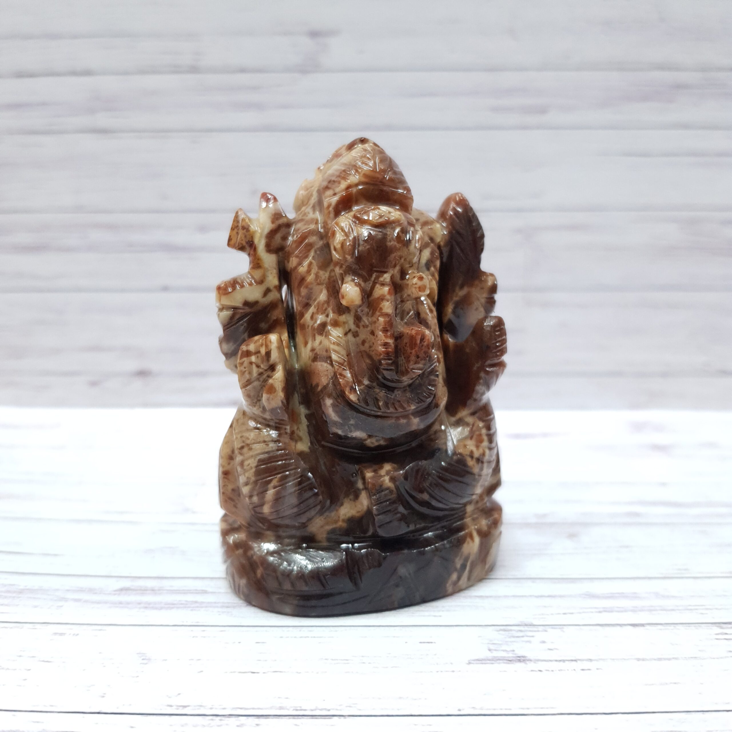 Carved Coconut Jasper Ganesha Statue, Hindu Deity Idol Statue for Worship & Gifts - Image 3