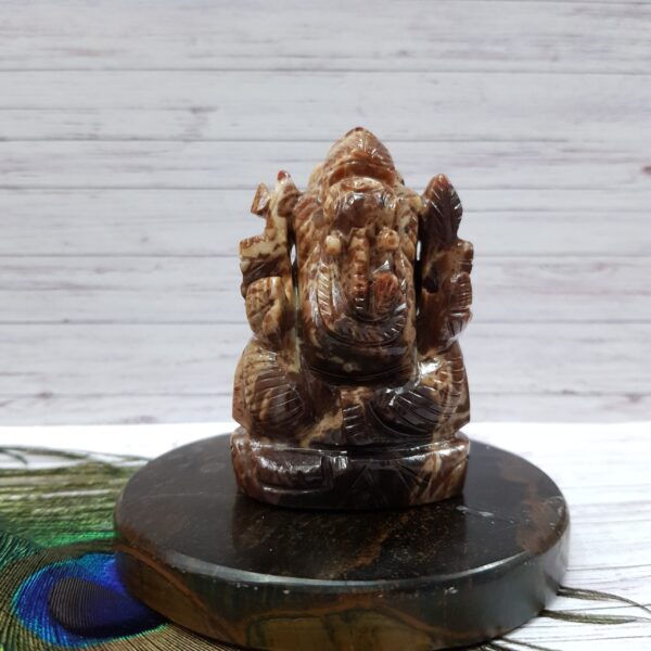 Carved Coconut Jasper Ganesha Statue, Hindu Deity Idol Statue for Worship & Gifts - Image 5