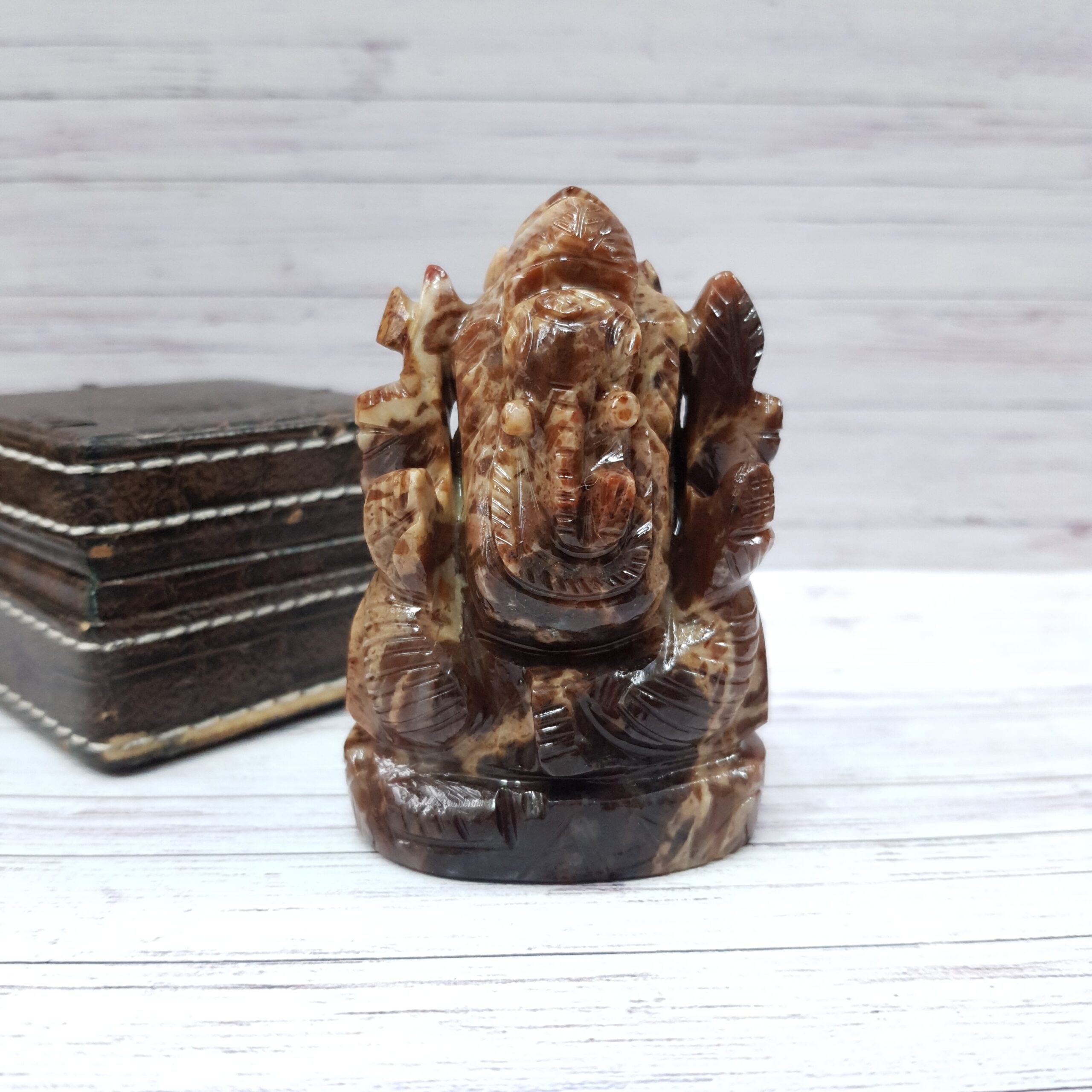 Carved Coconut Jasper Ganesha Statue, Hindu Deity Idol Statue for Worship & Gifts - Image 6