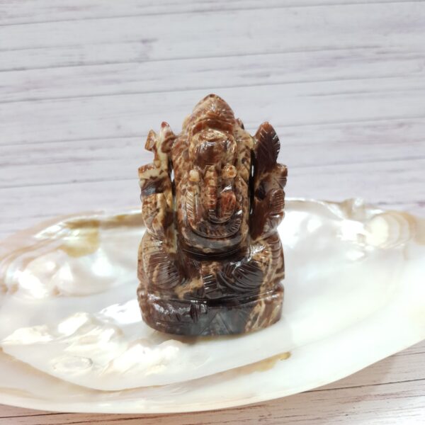 Carved Coconut Jasper Ganesha Statue, Hindu Deity Idol Statue for Worship & Gifts - Image 7