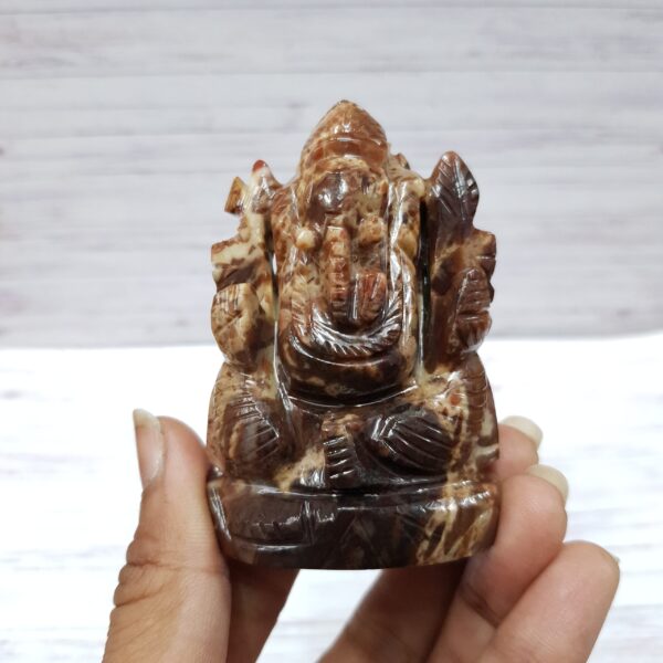 Carved Coconut Jasper Ganesha Statue, Hindu Deity Idol Statue for Worship & Gifts - Image 8