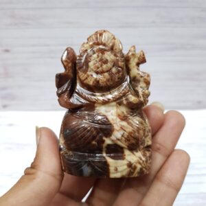 Carved Coconut Jasper Ganesha Statue, Hindu Deity Idol Statue for Worship & Gifts - Image 9