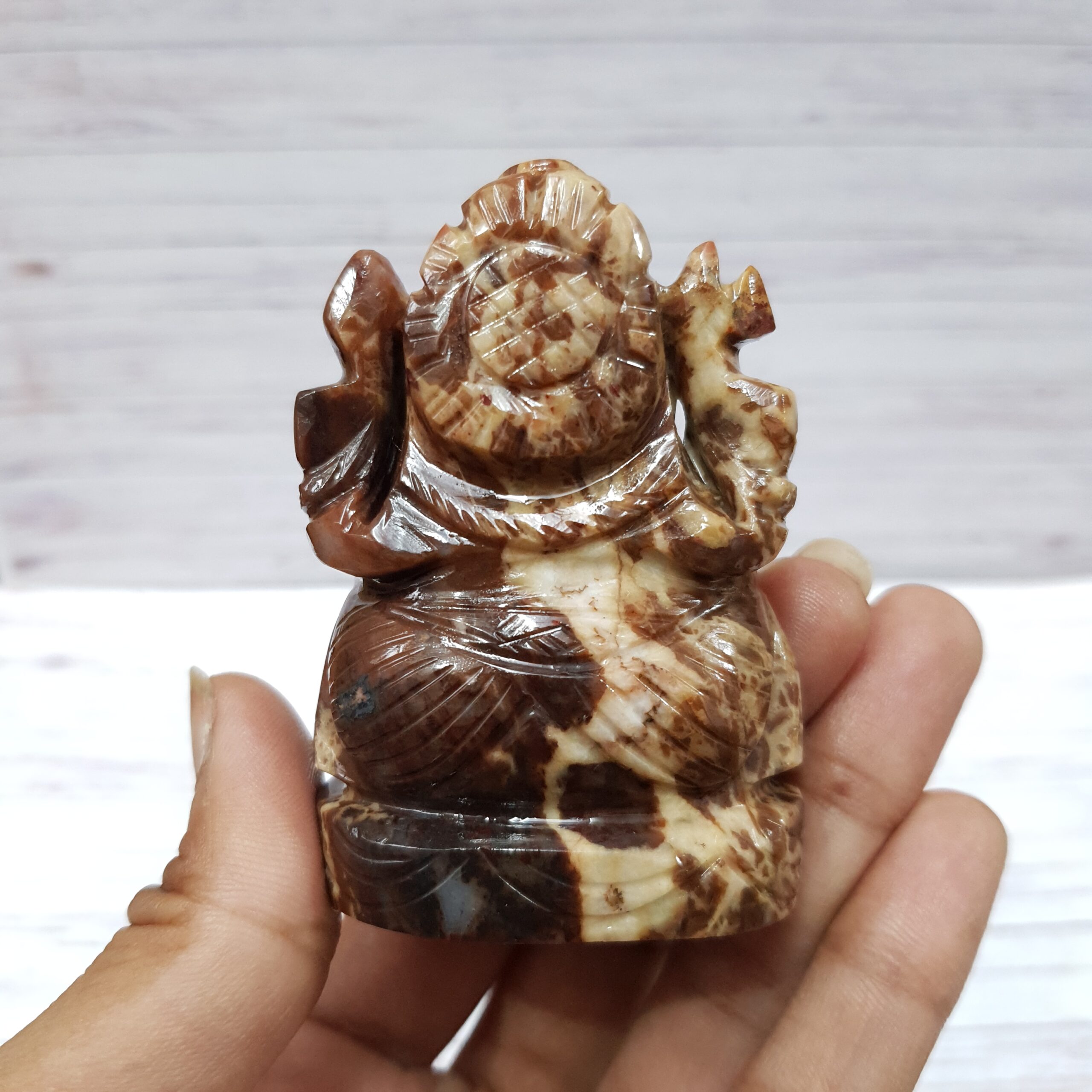 Carved Coconut Jasper Ganesha Statue, Hindu Deity Idol Statue for Worship & Gifts - Image 9