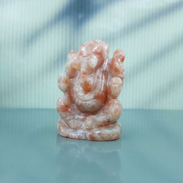 Sunstone Ganesha Statue, Carved Semi Precious Stone - Image 2