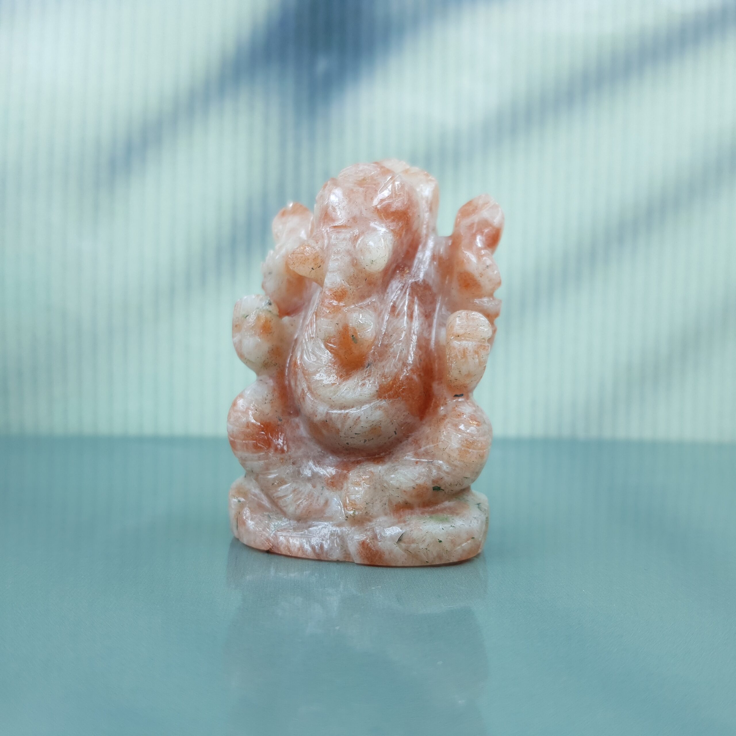 Sunstone Ganesha Statue, Carved Semi Precious Stone - Image 2