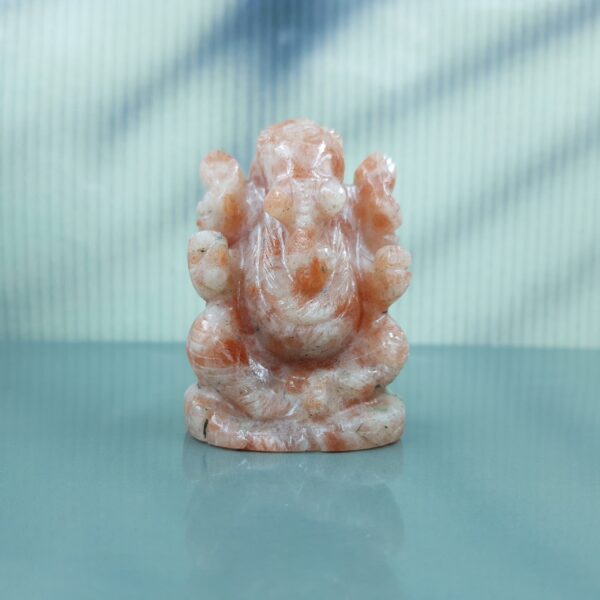 Sunstone Ganesha Statue, Carved Semi Precious Stone