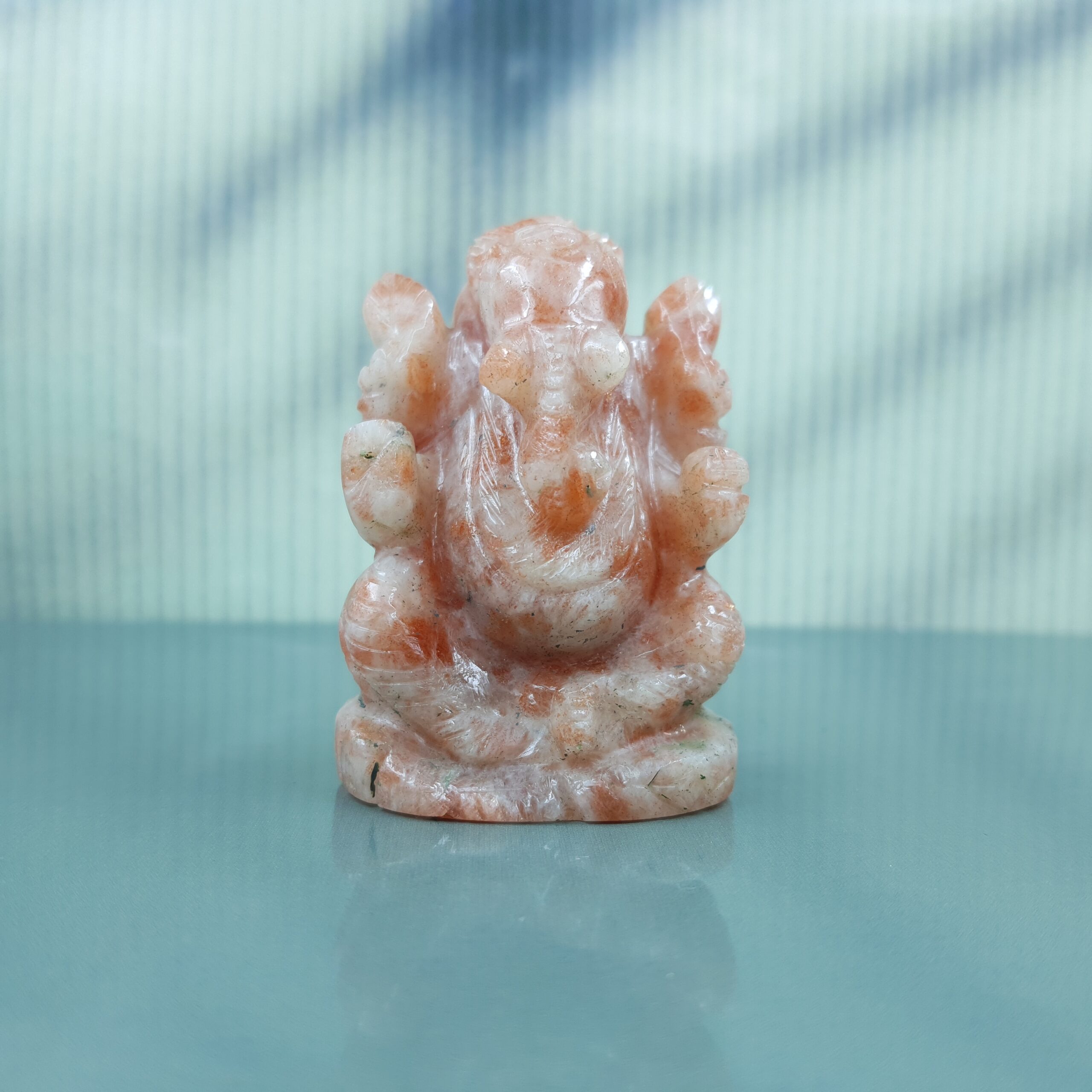 Sunstone Ganesha Statue, Carved Semi Precious Stone - Image 1