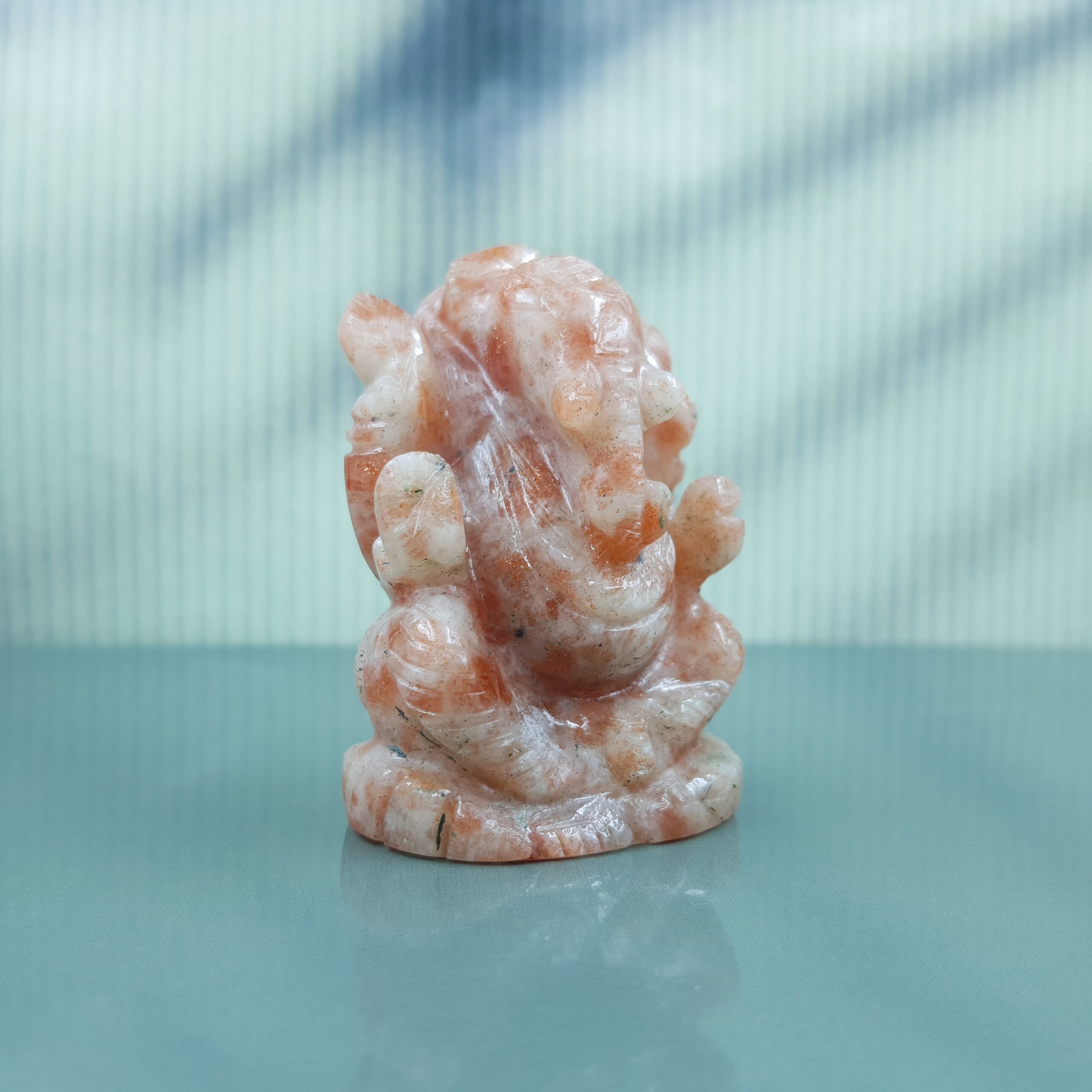 Sunstone Ganesha Statue, Carved Semi Precious Stone - Image 3