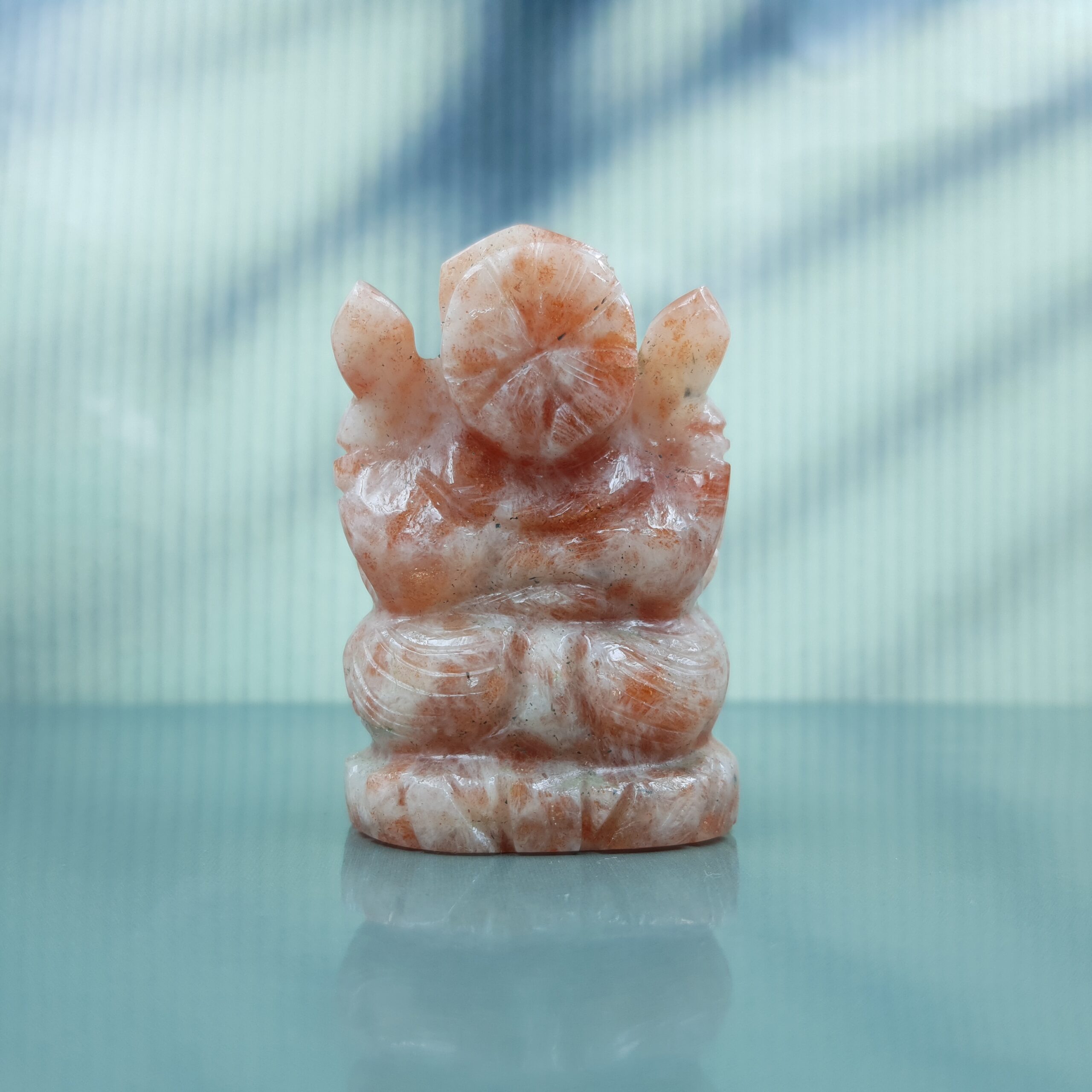Sunstone Ganesha Statue, Carved Semi Precious Stone - Image 4