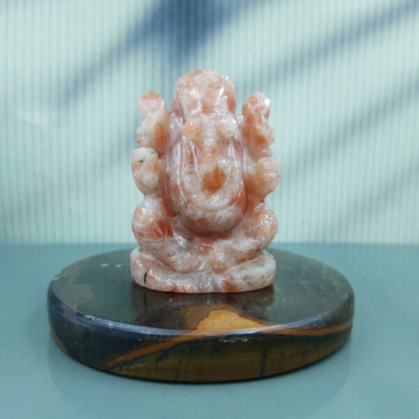 Sunstone Ganesha Statue, Carved Semi Precious Stone - Image 5