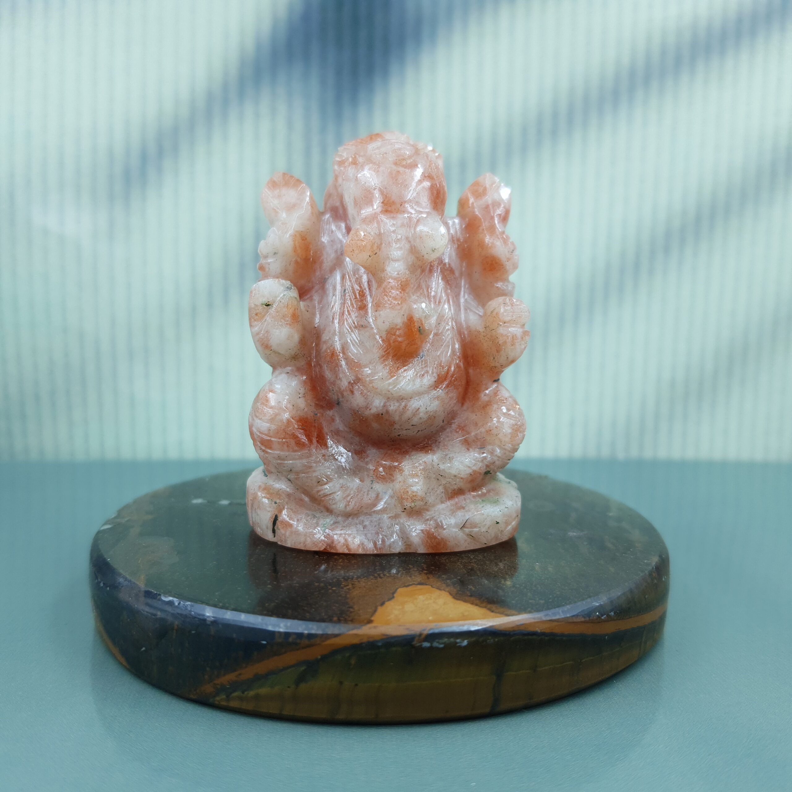 Sunstone Ganesha Statue, Carved Semi Precious Stone - Image 5
