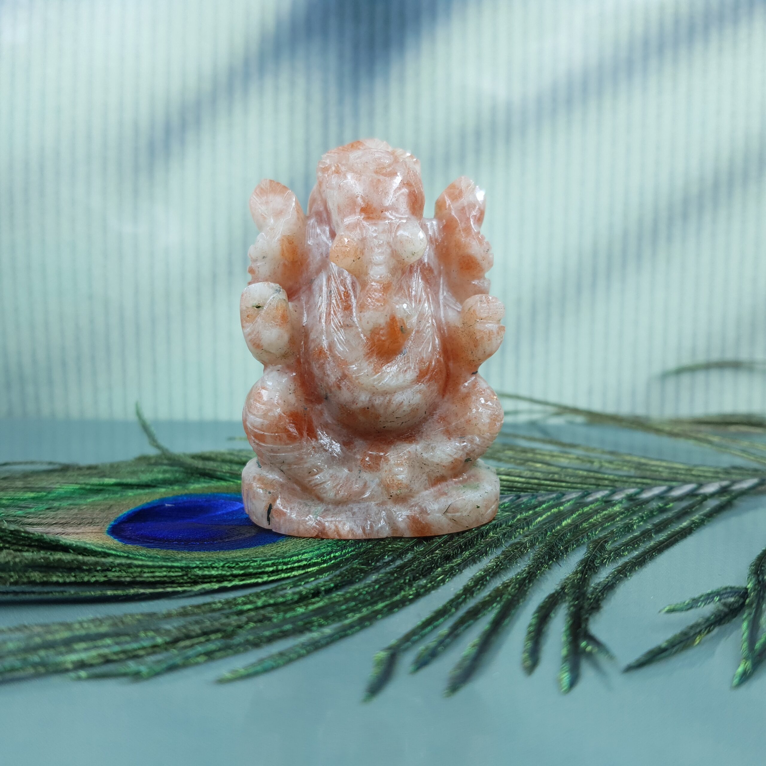 Sunstone Ganesha Statue, Carved Semi Precious Stone - Image 6