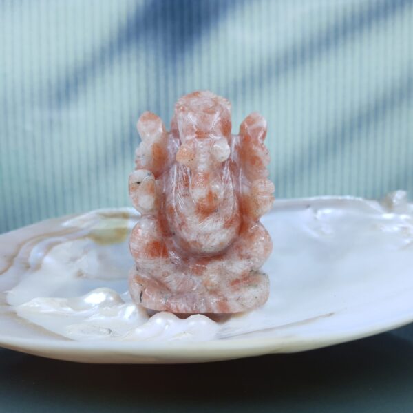 Sunstone Ganesha Statue, Carved Semi Precious Stone - Image 8