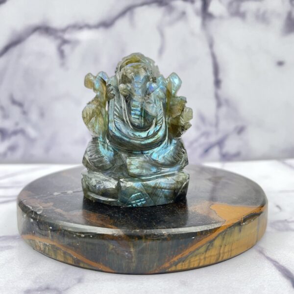 Hand-Carved Labradorite Ganesha Idol, Gemstone Hindu Décor