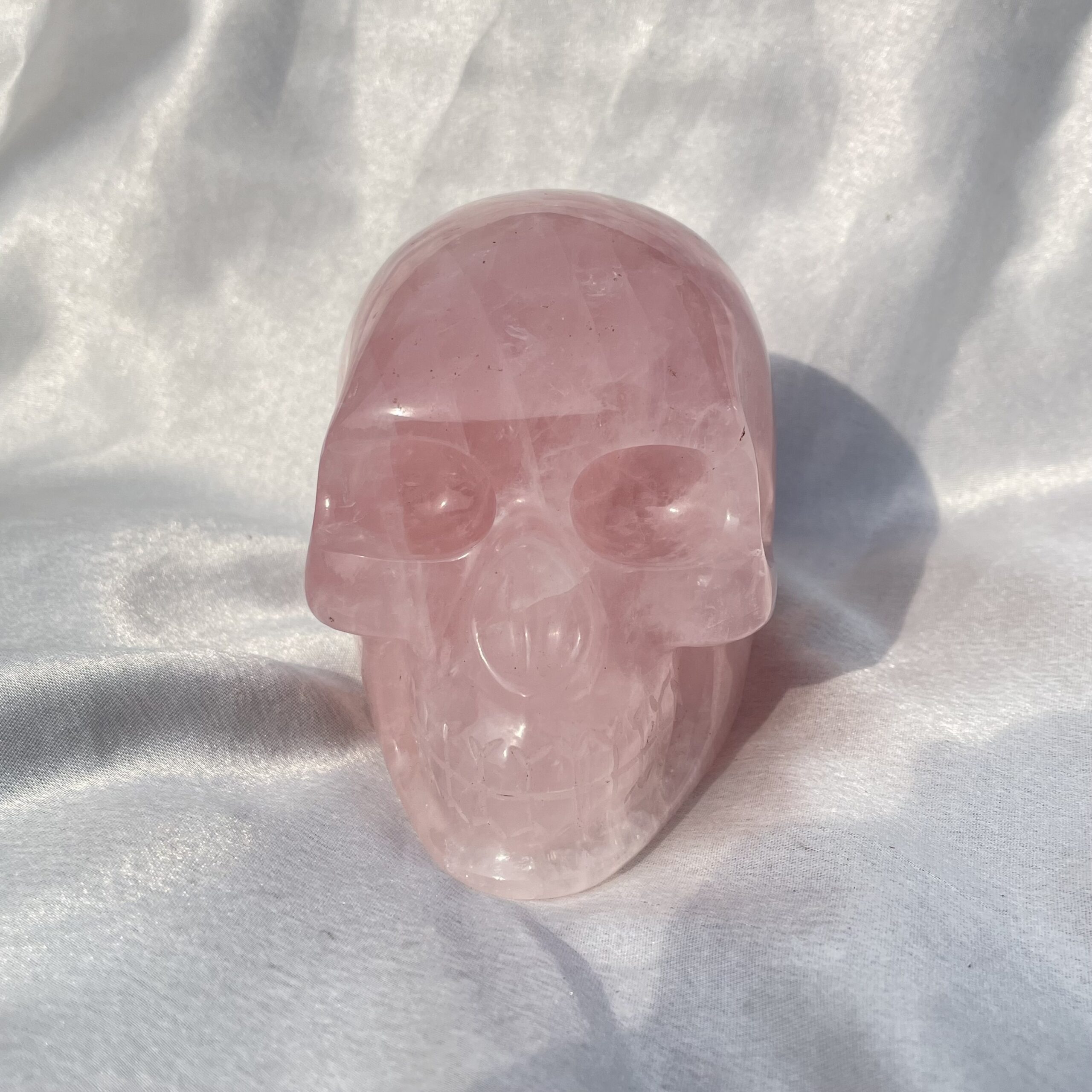 Hand Carved Pink Rose Quartz Skull - 3.15" Reiki Gift - Image 1