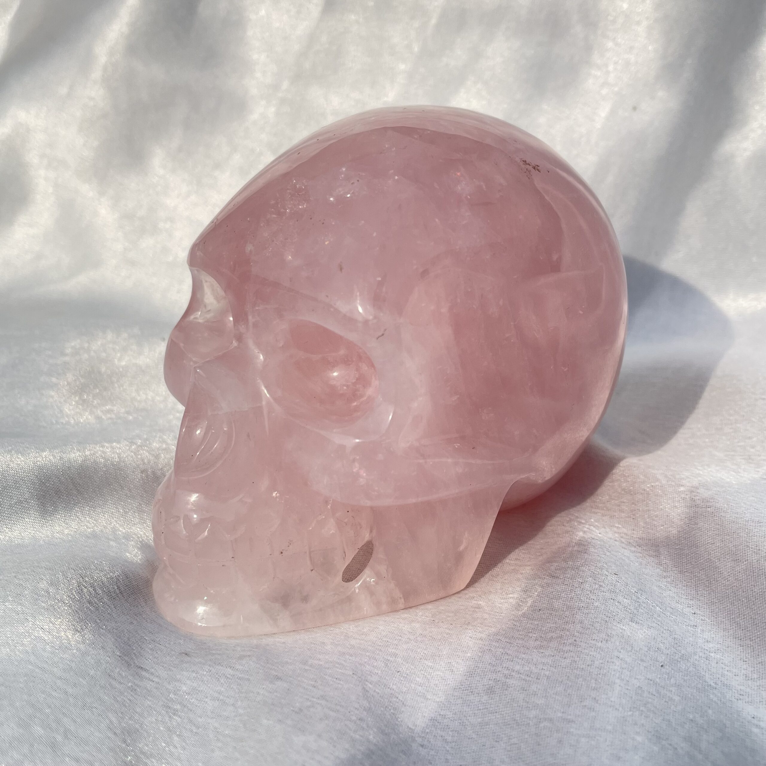 Hand Carved Pink Rose Quartz Skull - 3.15" Reiki Gift - Image 2