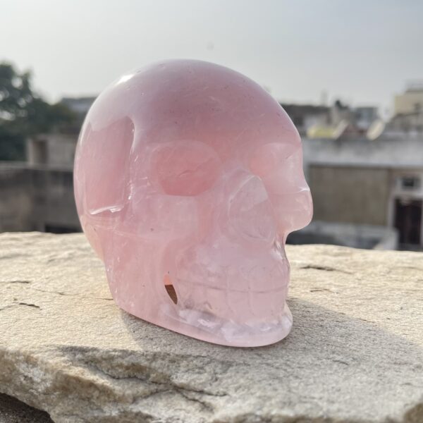 Hand Carved Pink Rose Quartz Skull - 3.15" Reiki Gift - Image 5