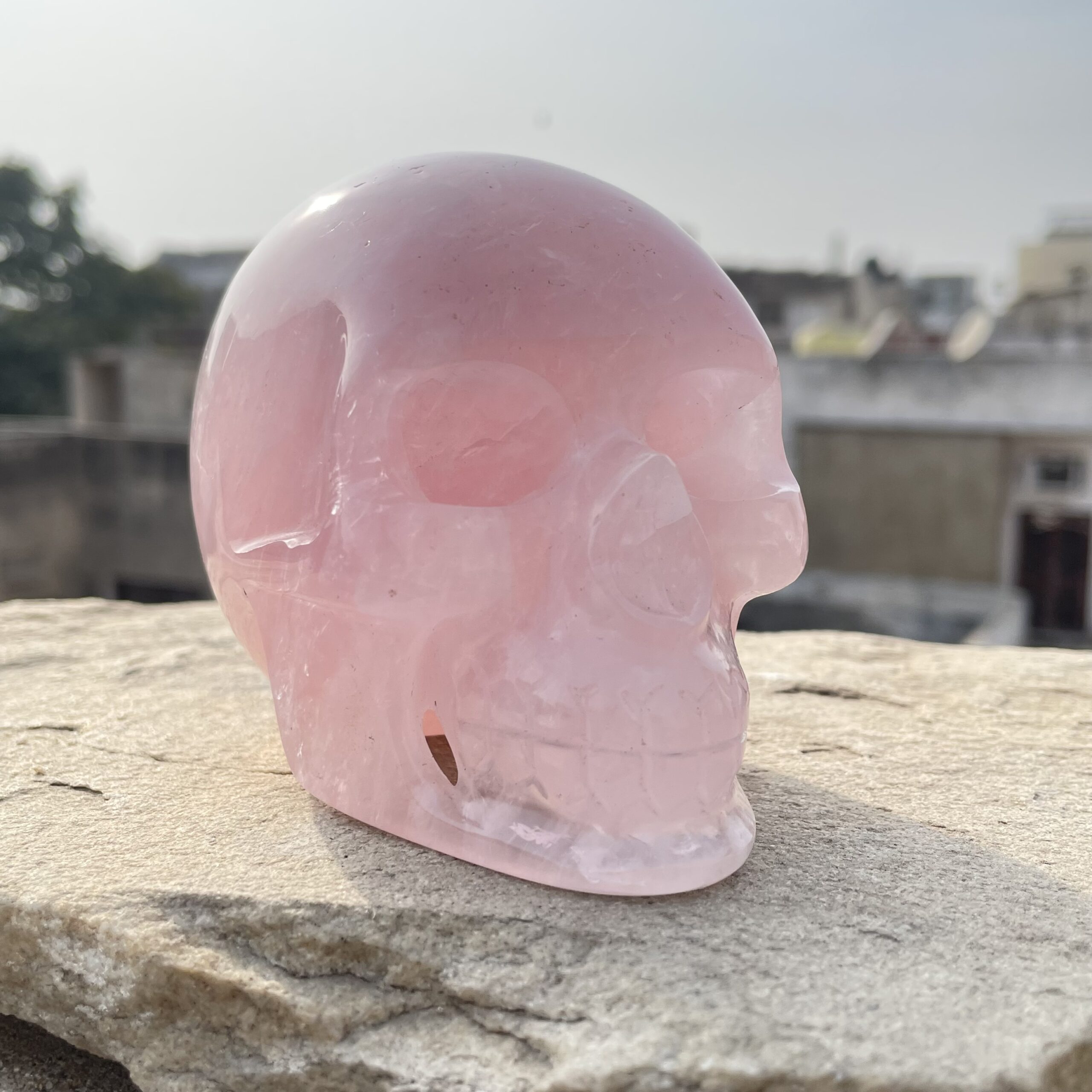 Hand Carved Pink Rose Quartz Skull - 3.15" Reiki Gift - Image 5