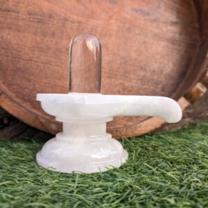 5" Crystal Lingam on White Quartz Stone Base – Sacred Energy for Pooja & Meditation