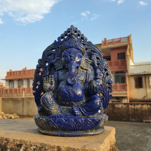 11" Blue Lapis Lazuli Ganesha Statue, Beautiful Lattice Ganesha Statue for Temple