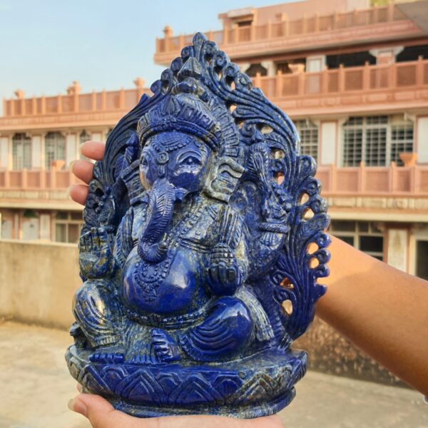 11" Blue Lapis Lazuli Ganesha Statue, Beautiful Lattice Ganesha Statue for Temple - Image 4