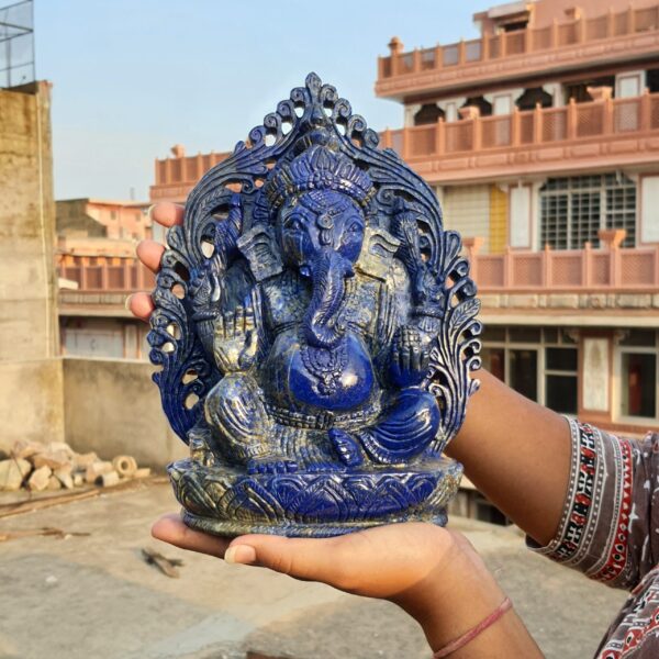 11" Blue Lapis Lazuli Ganesha Statue, Beautiful Lattice Ganesha Statue for Temple - Image 3