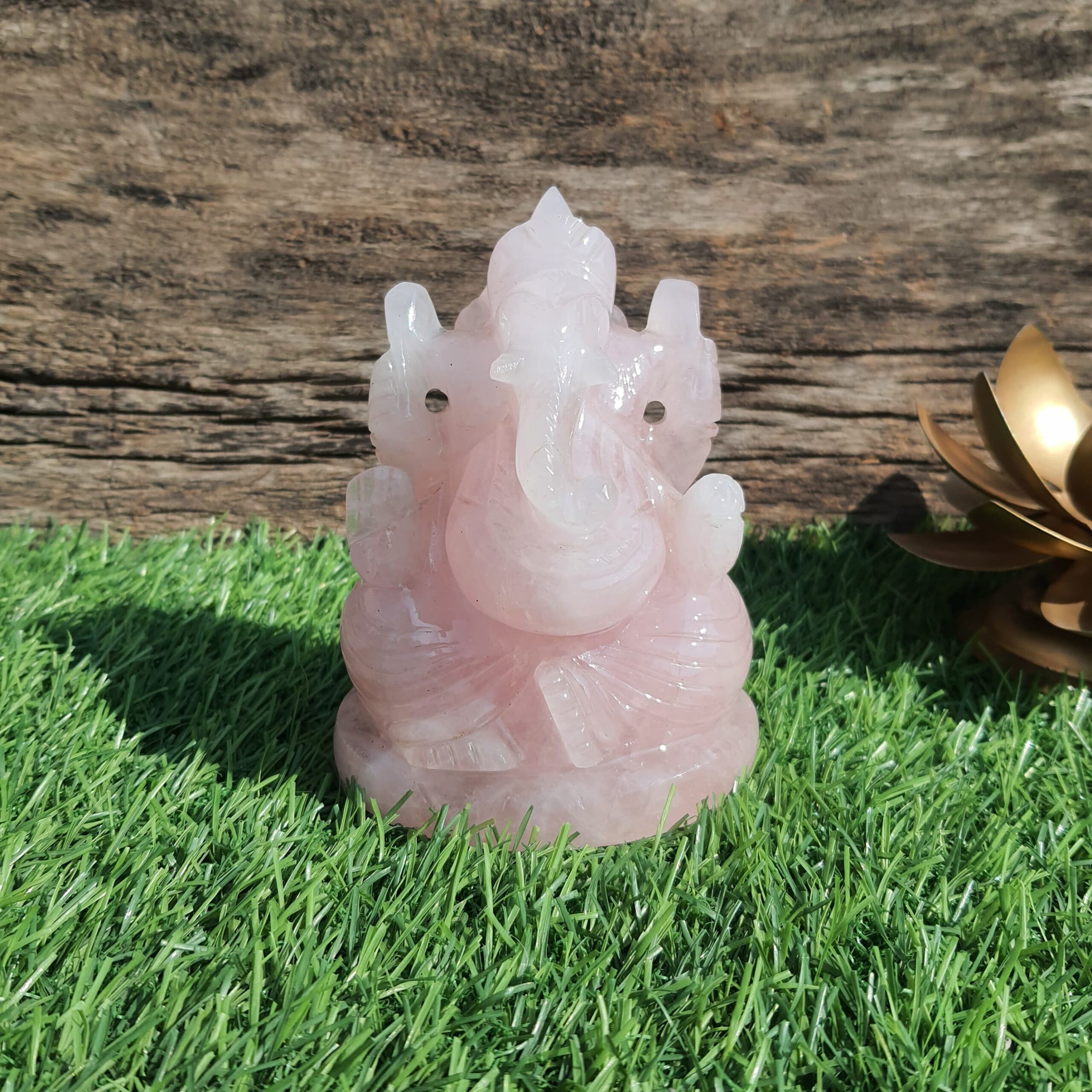 Rose quartz Ganesha idol, 4.75" Pink rose quartz stone Ganesha statue, Gemstone god statue - Image 4
