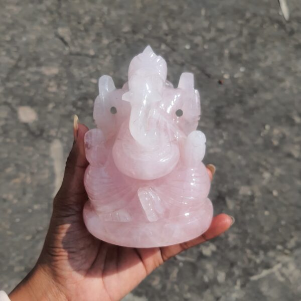 Rose quartz Ganesha idol, 4.75" Pink rose quartz stone Ganesha statue, Gemstone god statue - Image 6