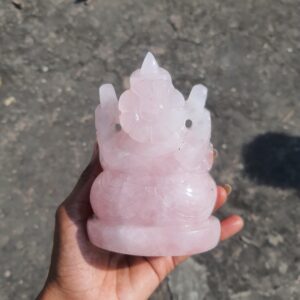 Rose quartz Ganesha idol, 4.75" Pink rose quartz stone Ganesha statue, Gemstone god statue - Image 7
