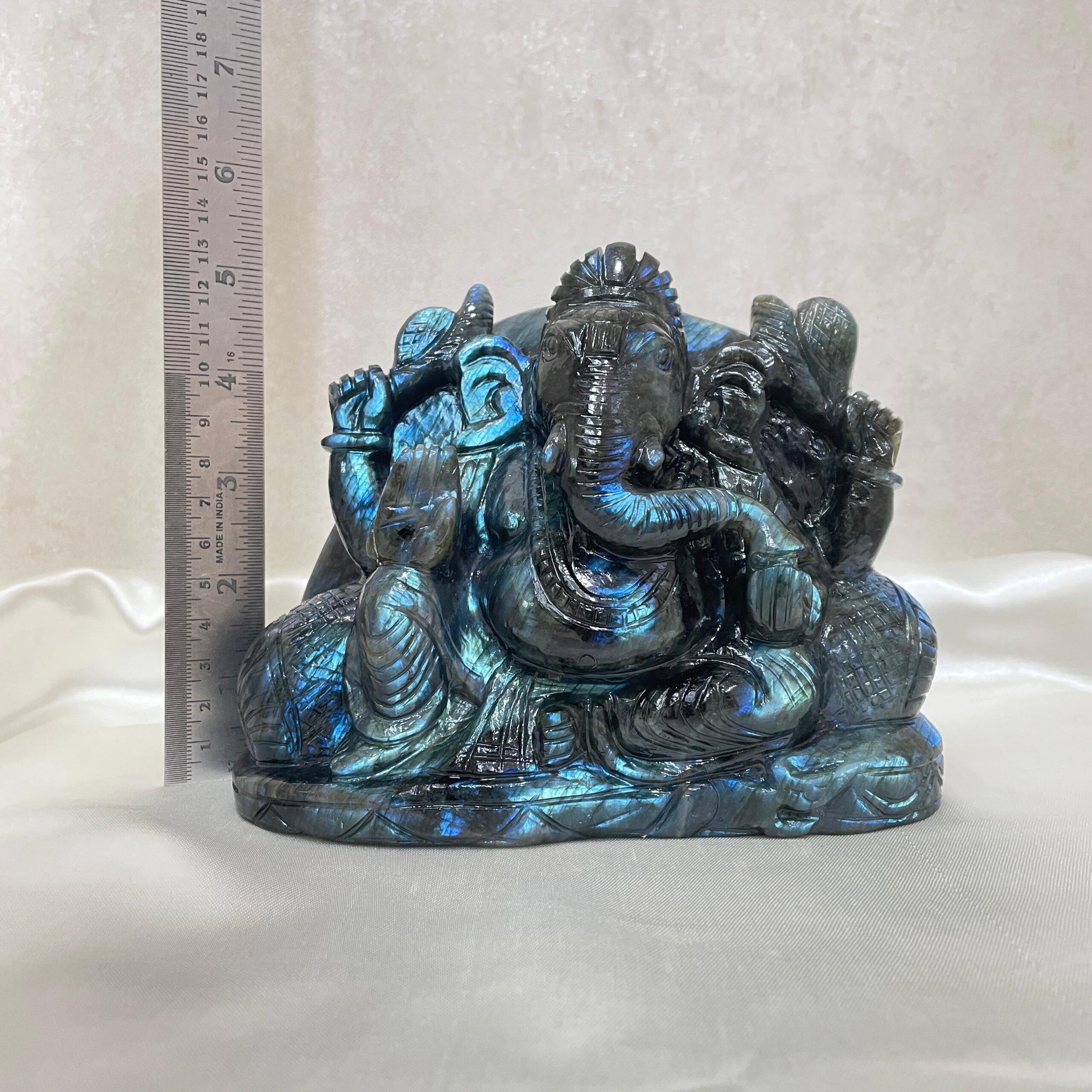 5" Labradorite Ganesha statue, Left Trunk Ganesha Statue, Gemstone Ganesha Idol - Image 4