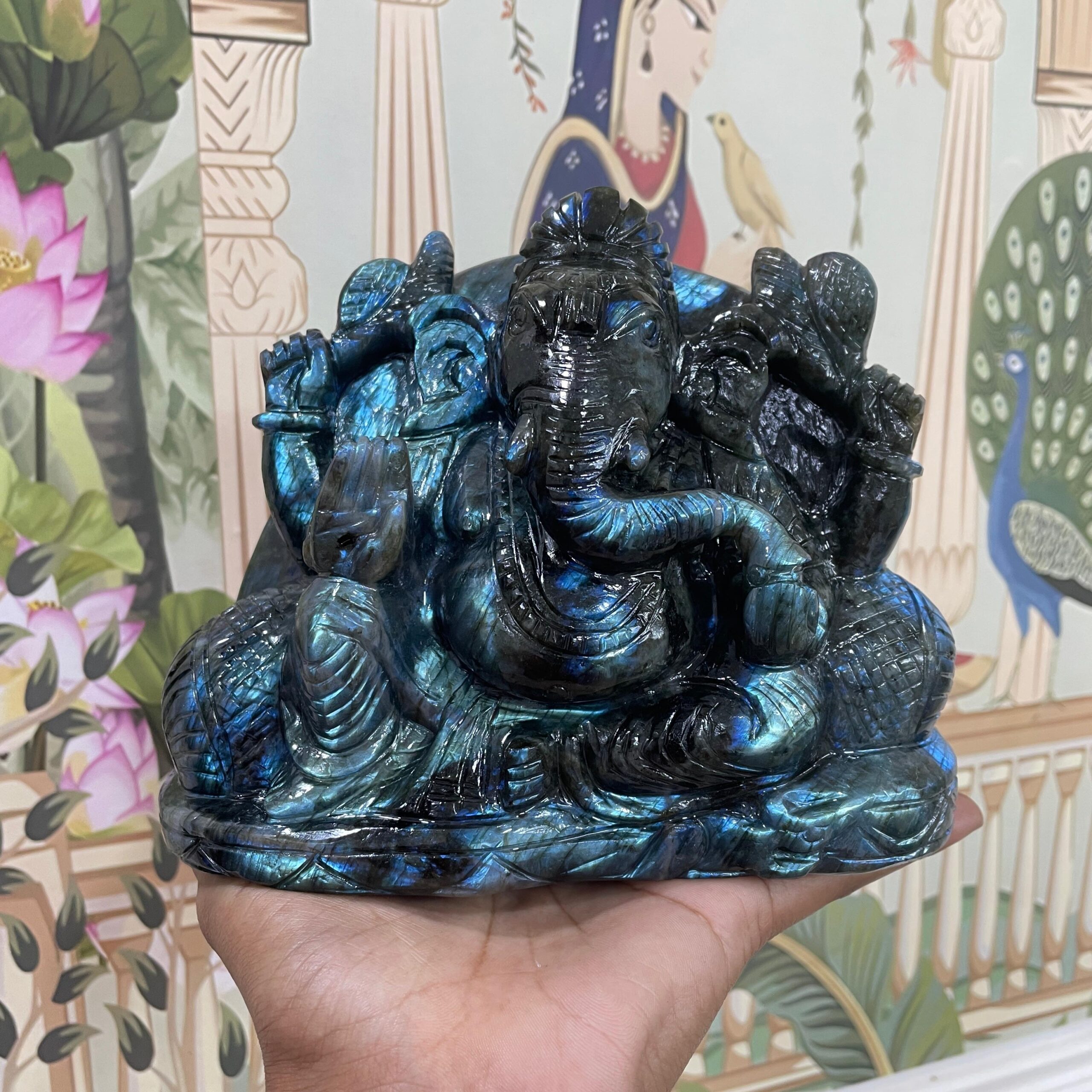 5" Labradorite Ganesha statue, Left Trunk Ganesha Statue, Gemstone Ganesha Idol - Image 5