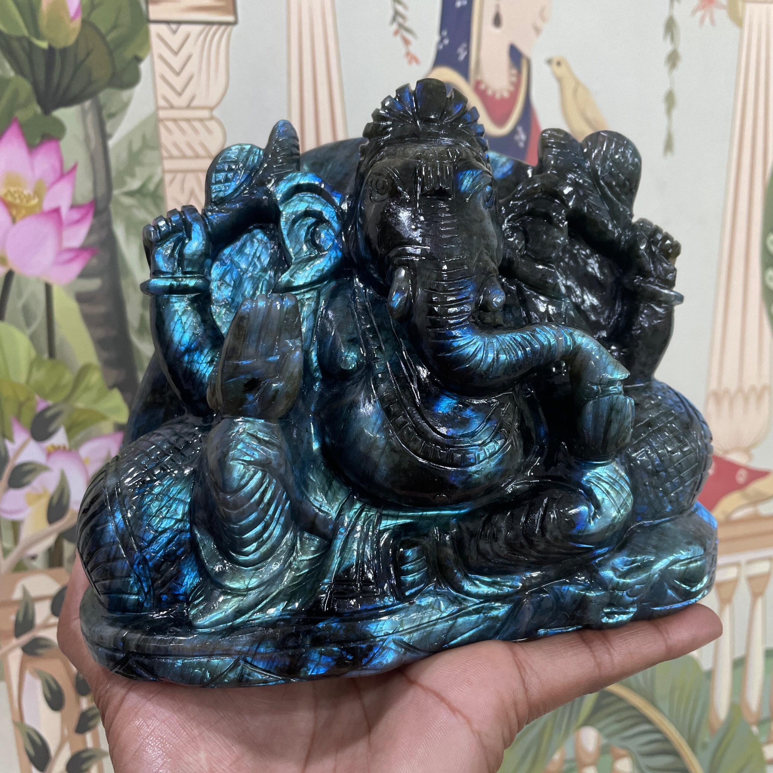 5" Labradorite Ganesha statue, Left Trunk Ganesha Statue, Gemstone Ganesha Idol - Image 6