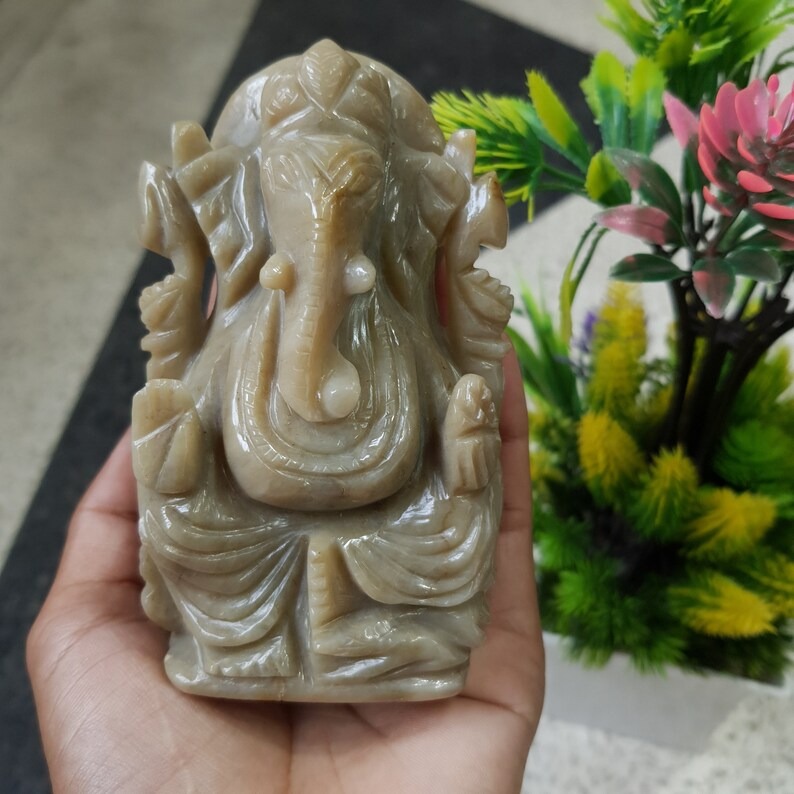 Calcite Ganesha Statue for Pooja Room - Hand Carved Spiritual Stone Idol for Worship - Image 8