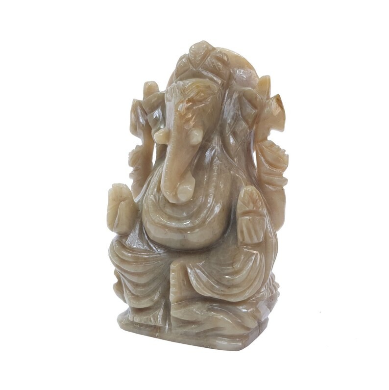 Calcite Ganesha Statue for Pooja Room - Hand Carved Spiritual Stone Idol for Worship - Image 3