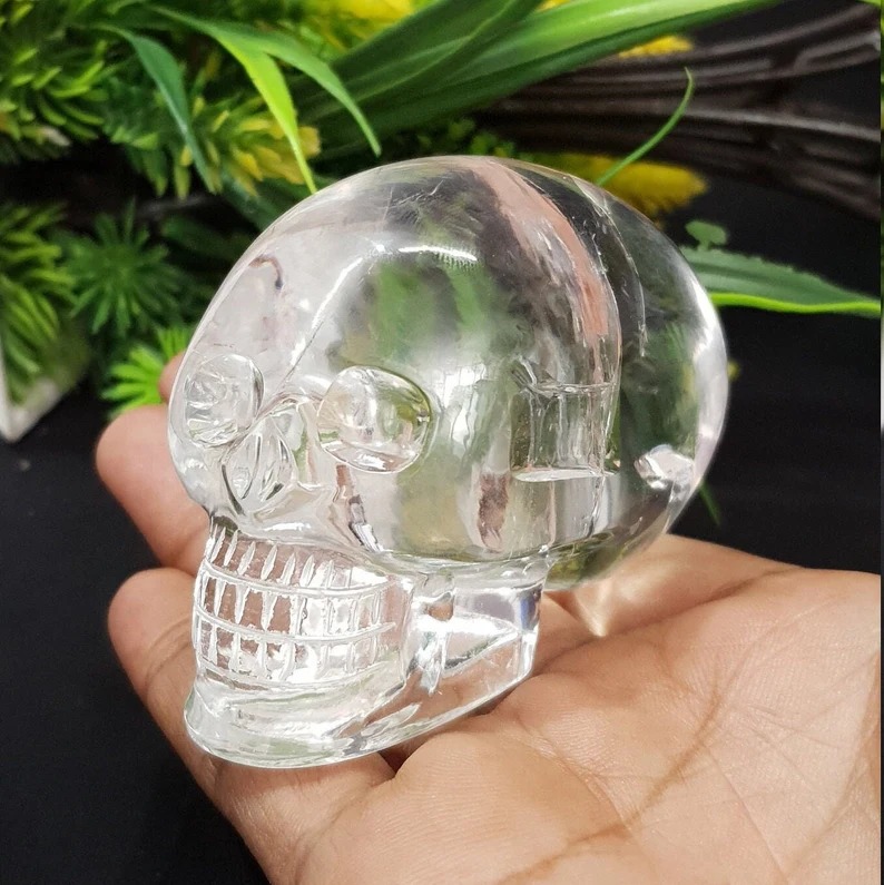 Sphatik Rock Crystal Skull: White Quartz home Decor (2") - Image 7