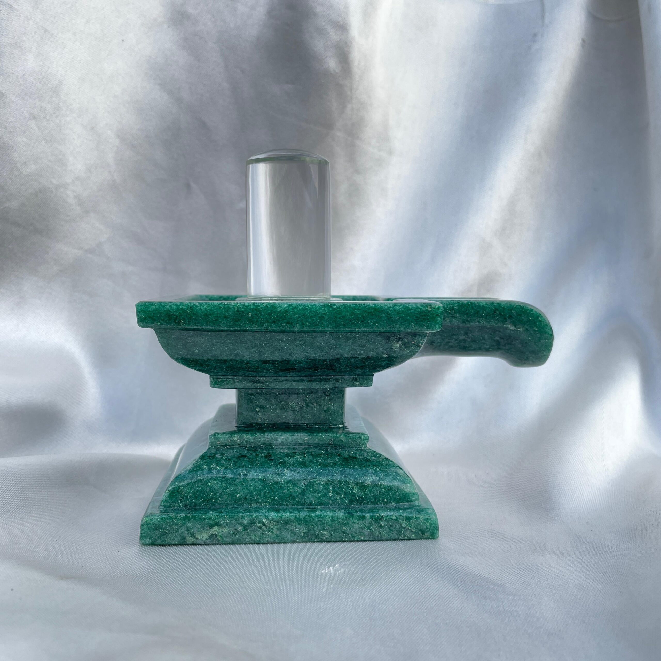 Crystal Lingam on Green Jade Base: Sacred Pooja Meditation Stone - Image 2