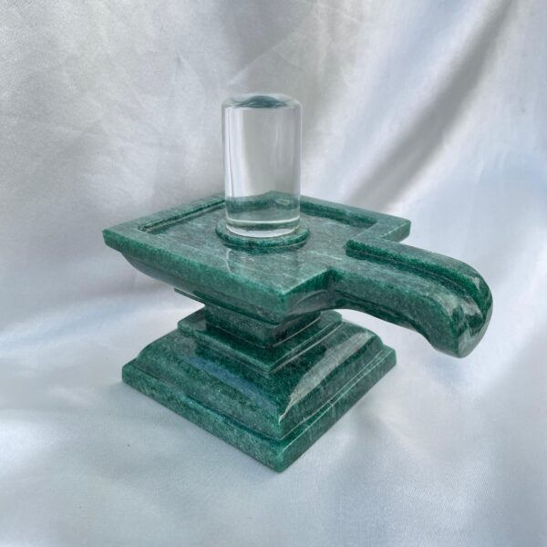 Crystal Lingam on Green Jade Base: Sacred Pooja Meditation Stone - Image 3