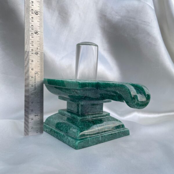 Crystal Lingam on Green Jade Base: Sacred Pooja Meditation Stone - Image 4