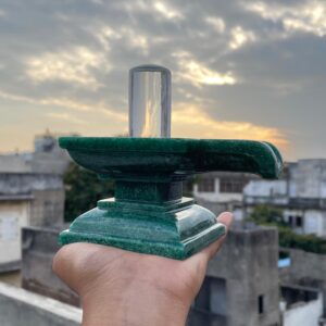 Crystal Lingam on Green Jade Base: Sacred Pooja Meditation Stone