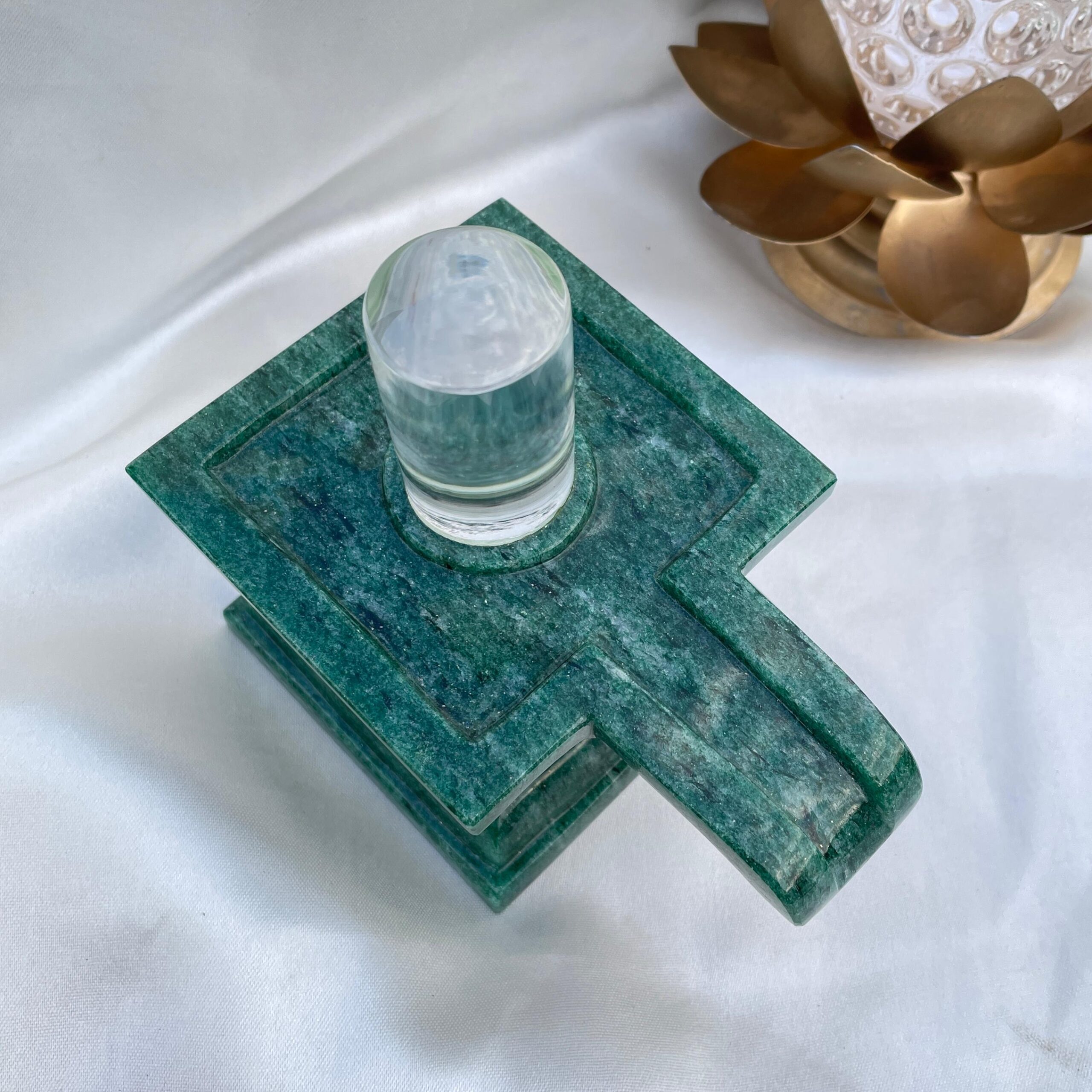 Crystal Lingam on Green Jade Base: Sacred Pooja Meditation Stone - Image 6