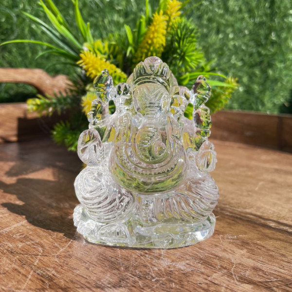 3" Original Crystal Sphatik Ganesha Statue with Lab Certificate, Natural Rock Crystal Hindu God Gift