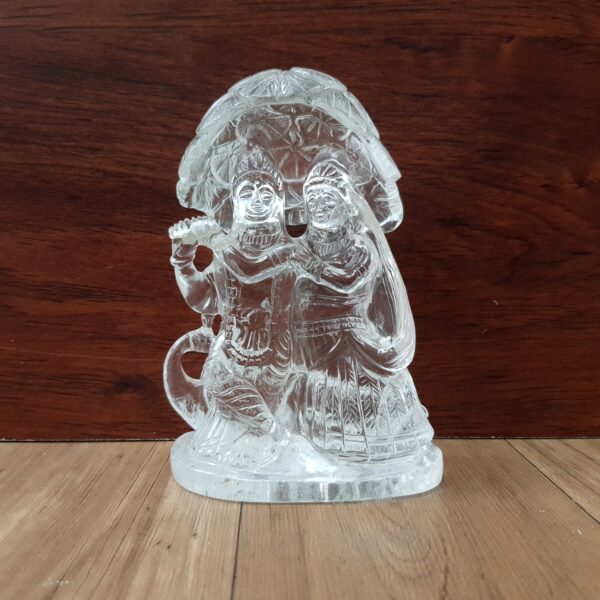 Crystal Sphatik Radha-Krishna Statue Idol, 5.25" White Lab Certified, Meditation & Puja Room Décor - Image 1