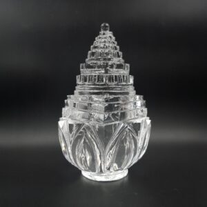 Crystal Lotus Shree Yantra, 6" Super Clean & Lab Certified Crystal Shri Yantra on Lotus, Auspicious Crystal Shree Yantra for Home & Pooja Room