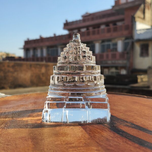 3.35" White Crystal Shree Yantra Sphatik for Worship & Home Temple, Lab Certified Spiritual Gift