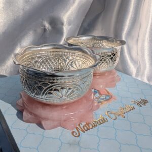 Exclusive German Silver Bowl on Rose Quartz Stone, A Perfect Housewarming Gift & Decorative Gift
