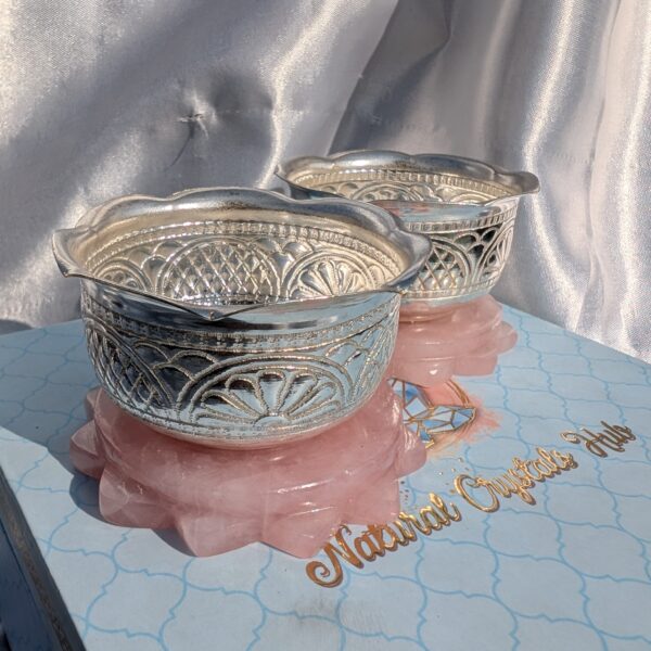 Exclusive German Silver Bowl on Rose Quartz Stone, A Perfect Housewarming Gift & Decorative Gift