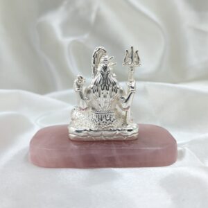 925 Silver Shiv ji Idol on Rose Quartz Stone, Thoughtful gifts for Housewarming - Image 3