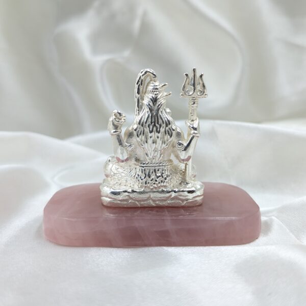 925 Silver Shiv ji Idol on Rose Quartz Stone, Thoughtful gifts for Housewarming - Image 3