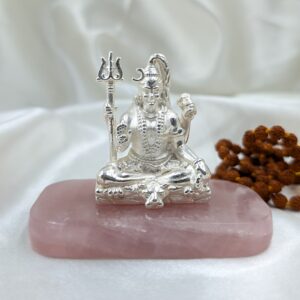 925 Silver Shiv ji Idol on Rose Quartz Stone, Thoughtful gifts for Housewarming